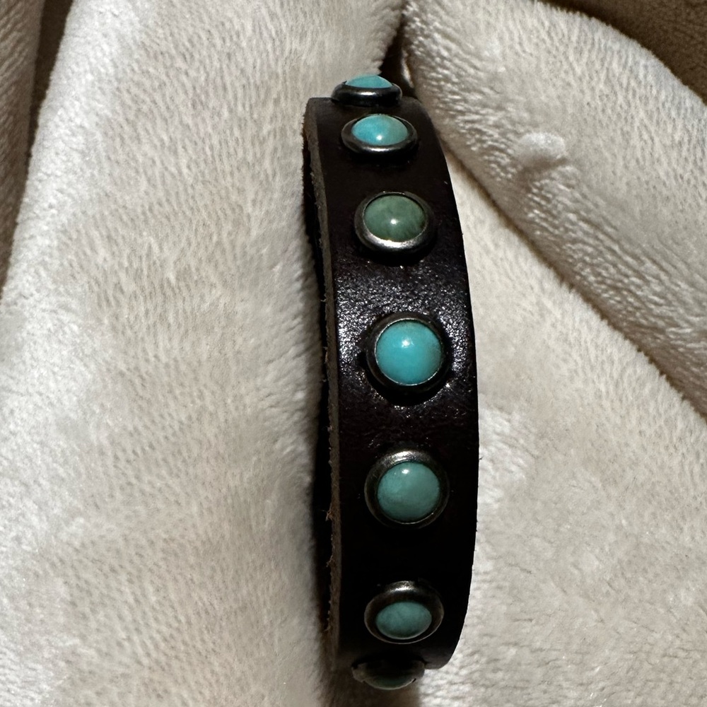 Brown Leather Bracelet with Turquoise Accents